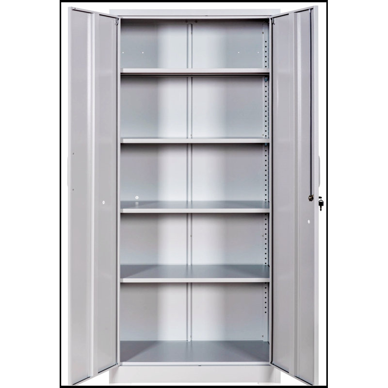 Armoire de rangement métallique robuste avec portes verrouillables et 4 tablettes réglables, idéale pour le garage, la buanderie, le bureau ou l'entrepôt.