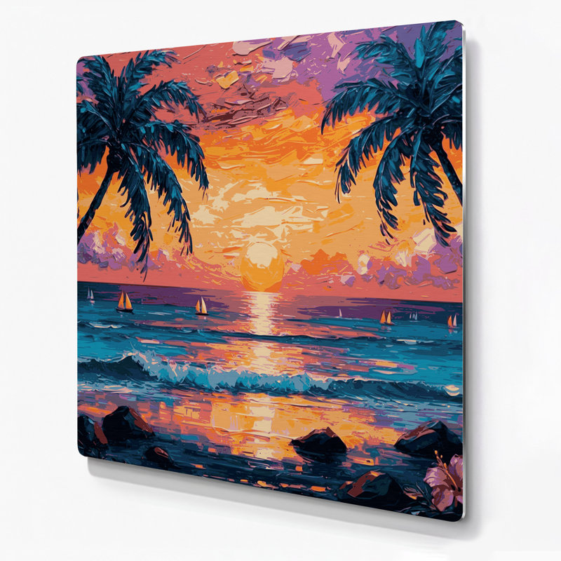 «Hawaiian Island Sunset», art mural en métal gris, H 16 po x l 16 po