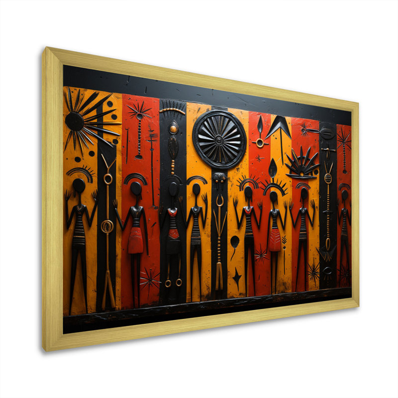 Khmya African Tribal Rhythms X - Art mural tribal africain, H 24 po x l 32 po x P 1 po, Cadre doré simple