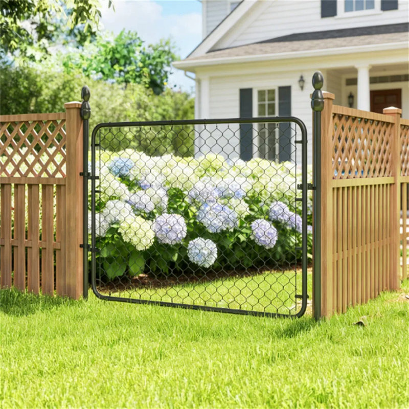 Portail de jardin en treillis métallique galvanisé, largeur réglable, noir