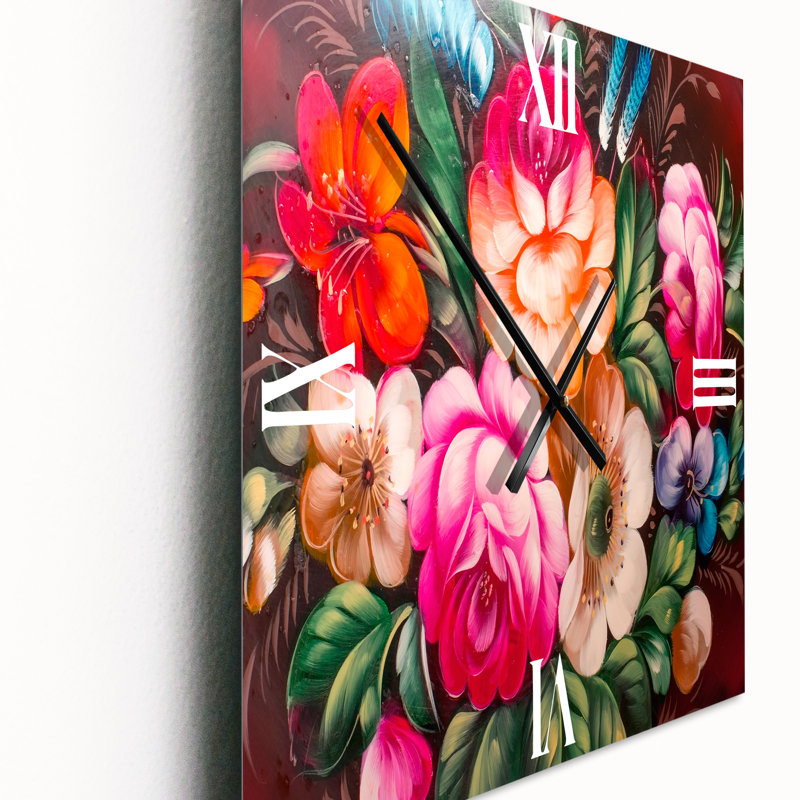 Horloge murale rétro Vintage Vibrant and Flower Still Life III, Grand
