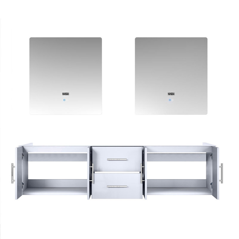 Geneva 72 in W x 22 in D Double Bath Vanity and 30 in LED Mirrors, Glossy White