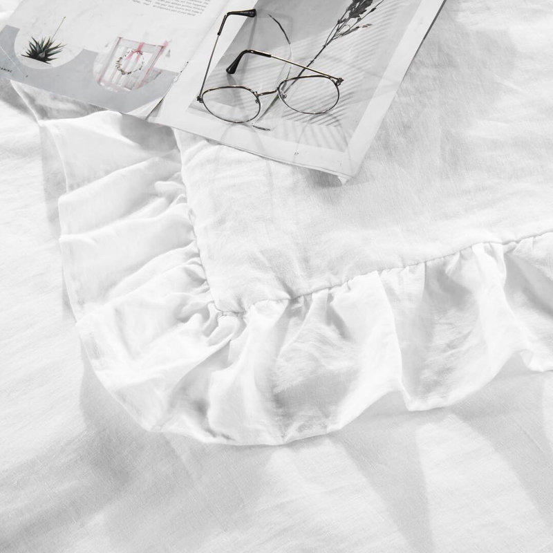  Stone Washed Pure Linen Duvet Cover Set, Queen Duvet Cover + 2 Shams, White