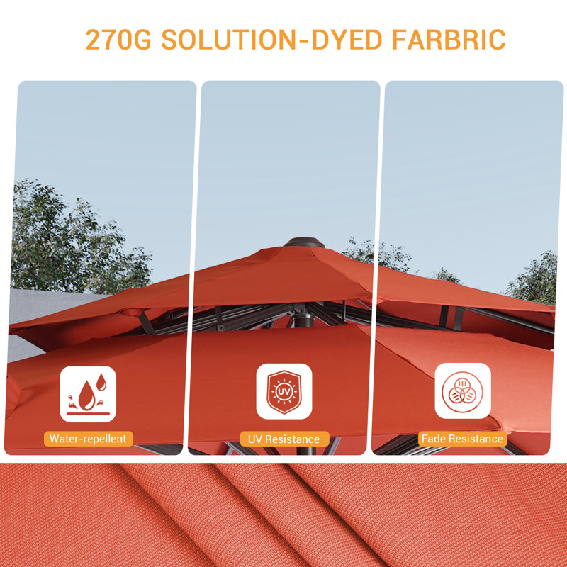 Parasol suspendu octogonal 11 pi, Orange-rouge
