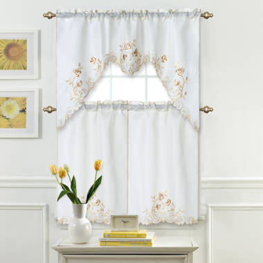 Ophelia & Co. Zenaide Floral Swag 60'' W Kitchen Curtain in Yellow