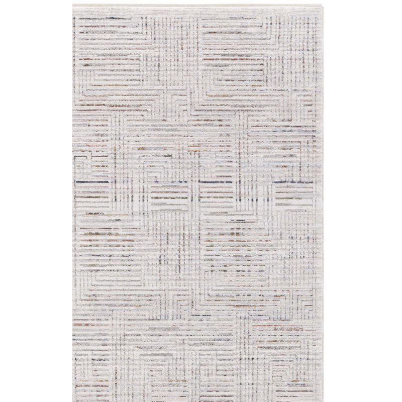 Tapis abstrait en polyester tissé à la machine en ivoire / gris / rouille, Tapis de couloir 2 pi x 8 pi