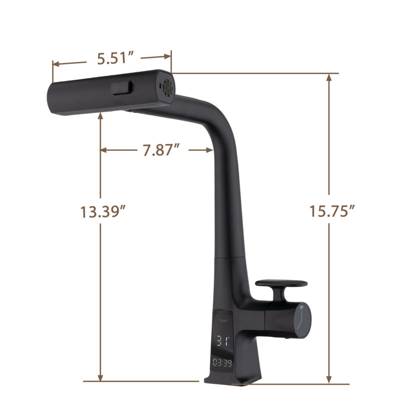Kitchen Faucet With Temperature Display, Single Handle Kitchen Faucet With Pull Down Sprayer, Modern Kitchen Sink Faucet, Three Water Outlet Modes