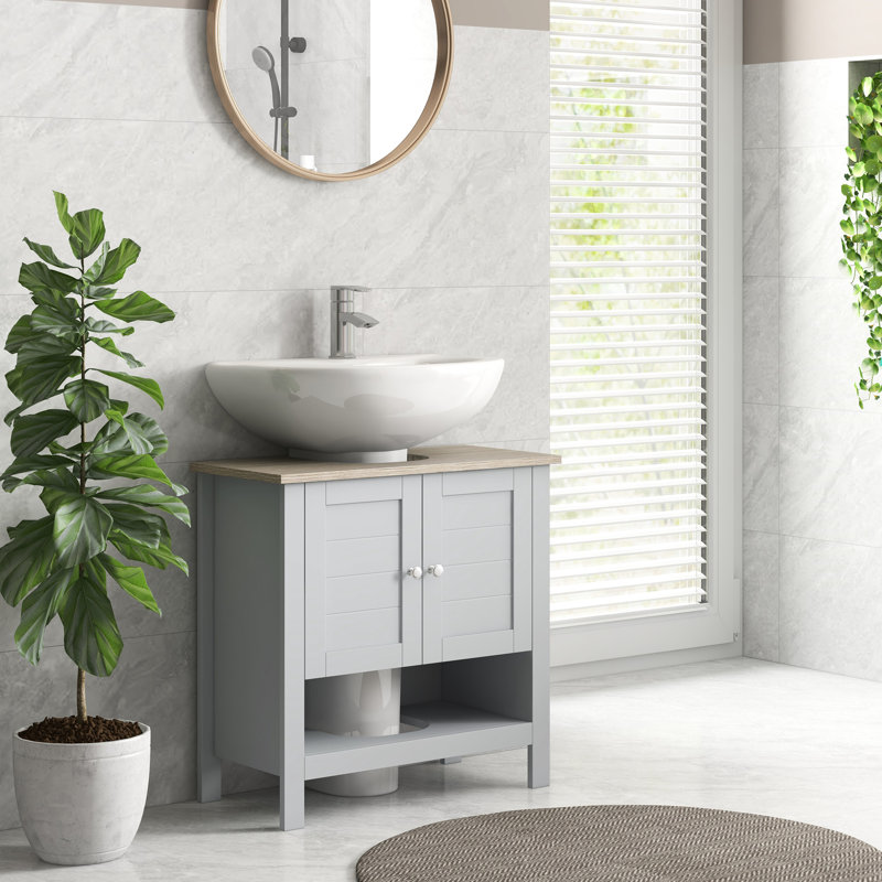 Armoire de salle de bain sous le lavabo, gris avec tablette réglable pour le rangement de meuble-lavabo peu encombrant, gris, mieux