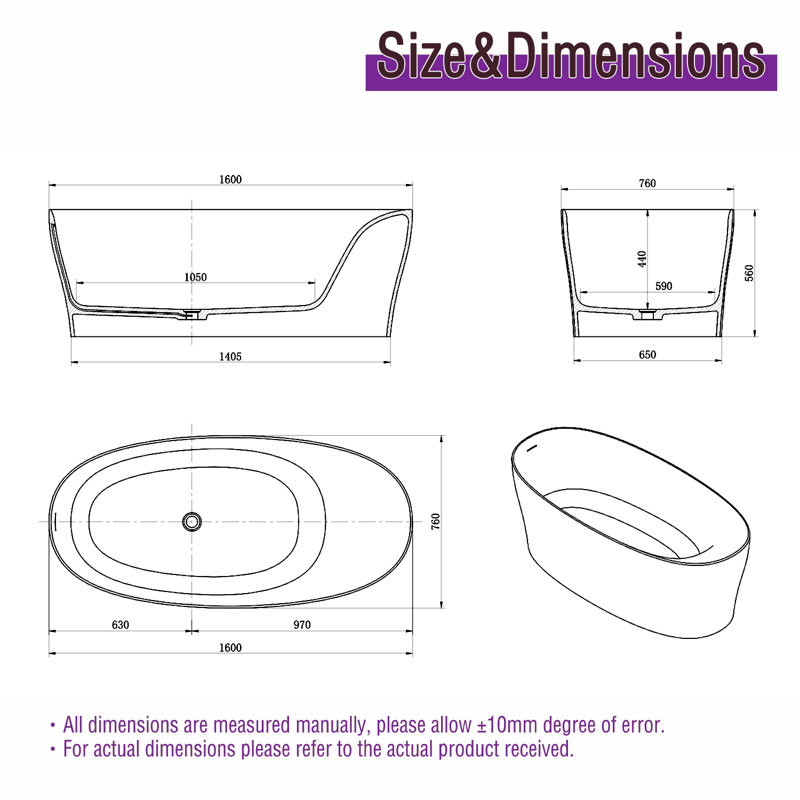 63" Solid Surface Stone Resin Oval-shaped Freestanding Soaking Bathtub With Overflow