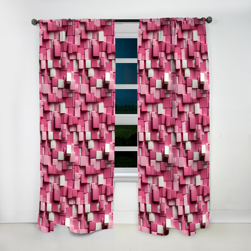Pink and White Blockchain Blocks - Modern Curtain - Velvet Room Darkening - 1 Panel, 52" W x 90" L