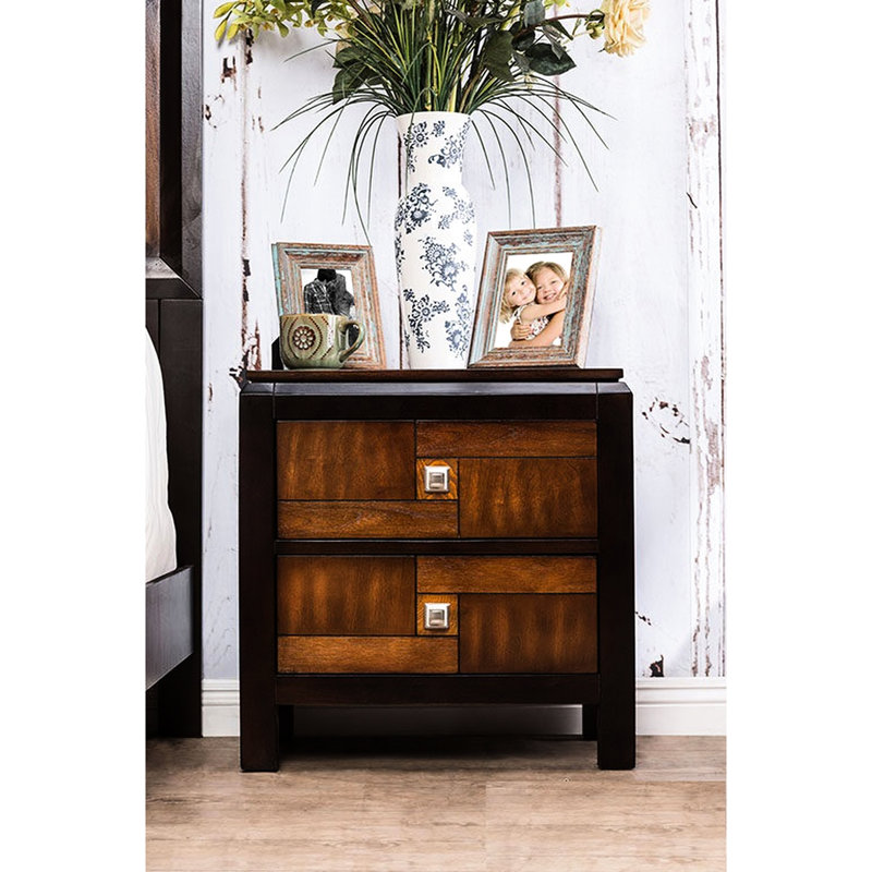 Table de chevet en bois massif multicolore avec 2 tiroirs et carré pour chambre à coucher
