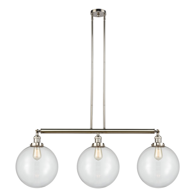 Luminaire suspendu pour îlot de cuisine 3 lumières Penman, DEL, Transparent, Nickel poli