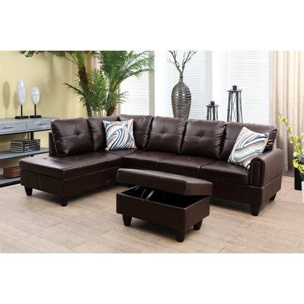 Allwex Breathabo 97 in. W Reversible 3-Piece L Shaped Suede Fabric  Sectional Sofa Couch in Dark Brown MK3L - The Home Depot