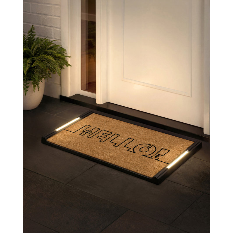 Tapis d'entrée Barnsdale avec lumières DEL activées par pression, antidérapant, toutes saisons, extérieur, 45,7 x 76,2 cm, insert en fibre de coco, sans fil, 3 piles AA, arrêt automatique, 82,5 x 47 cm