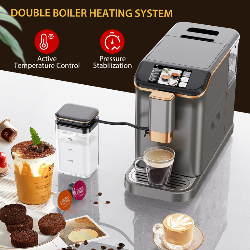 Machine à espresso entièrement automatique avec 20 bars, système à lait, 7 variétés de café, écran tactile intuitif, machine à expresso avec filtre à nettoyage automatique pour cappuccino, café au lait, machine à expresso