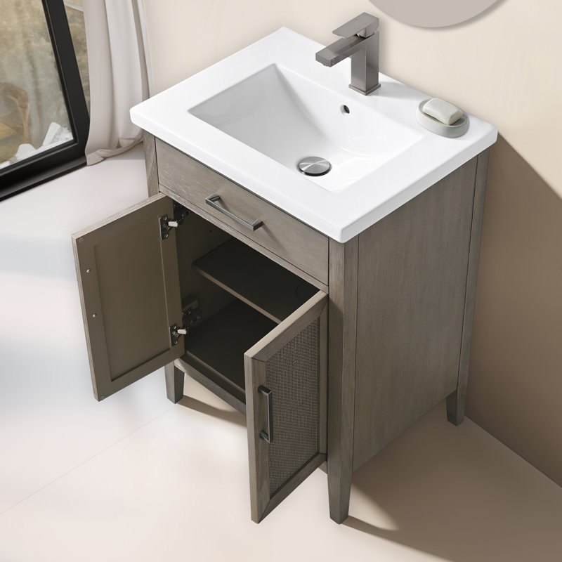 Sebastiano 24'' Single Bathroom Vanity with Ceramic Top, Heritage Gray/Antique Nickel
