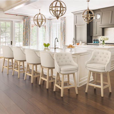 Chela Upholstered Button-Tufted Barstool With Solid Wood Frame