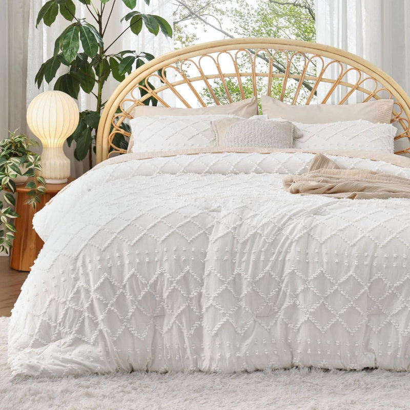 Comforter Set - BohoComforter Set For College, Shabby Chic Dorm Bedding Set, 2 Pieces Modern Farmhouse Bed Set, Pink