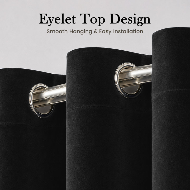 Crushed Velvet Eyelet Window Curtains, 117cm Width x 137cm Drop, Black