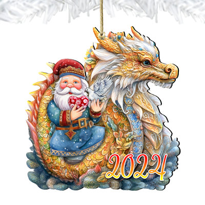 Ornement en bois Père Noël avec dragon