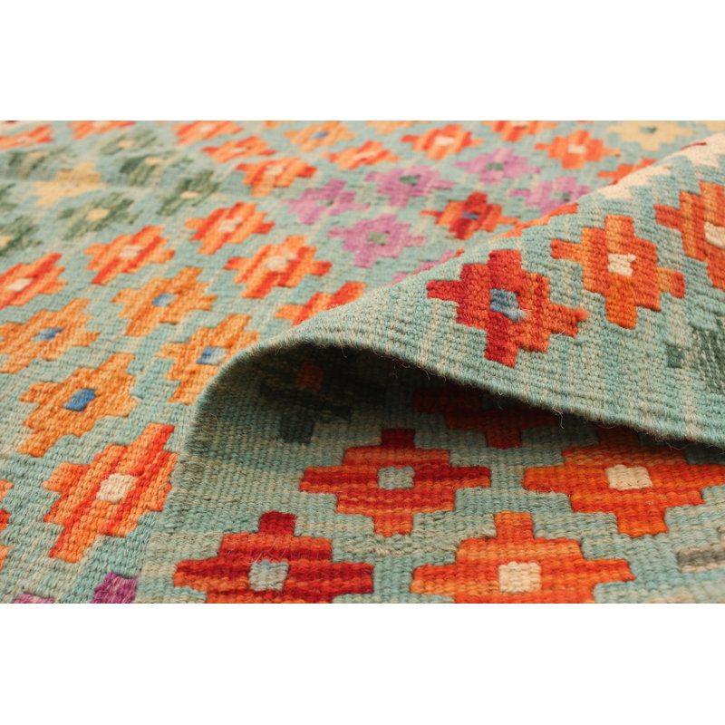 Tapis décoratif bleu clair en laine noué à la main de conception unique 3 pi 4 po x 4 pi 10 po Bethellen