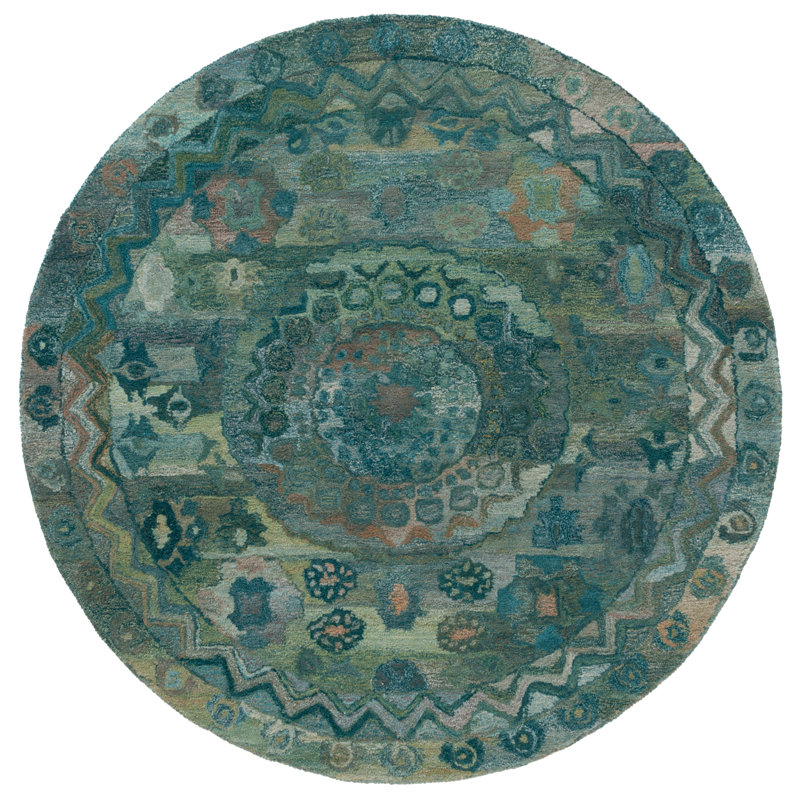 Maglena Hand Tufted Performance Southwestern Rug, Round 6'