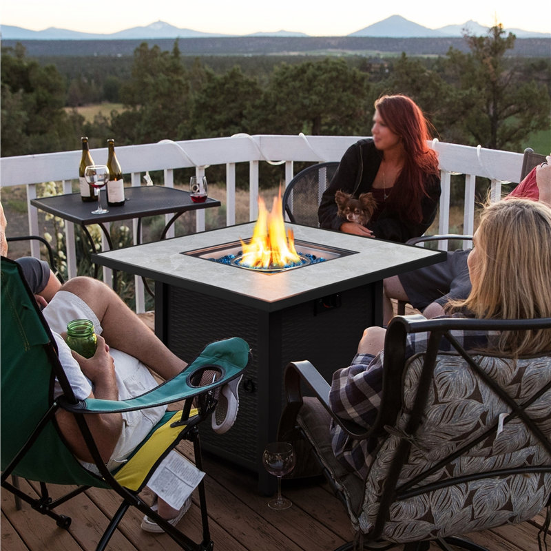 Griffeth Square Propane Smokeless Fire Pit Table with Hidden Fuel Tank, Black/Grey