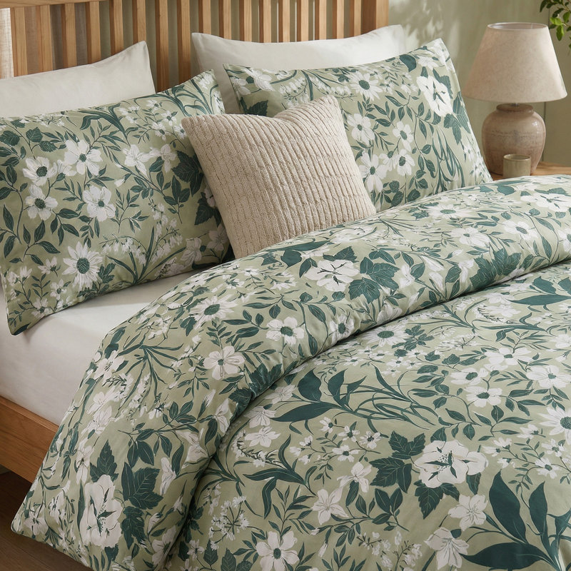 Housse de couette à motif floral vert 100% coton Housse d'édredon décorative émeraude 3 pièces Ensemble de housse de couette botanique vert foncé avec attaches à fermeture à glissière 2 taies d'oreiller Literie à motif floral tropical