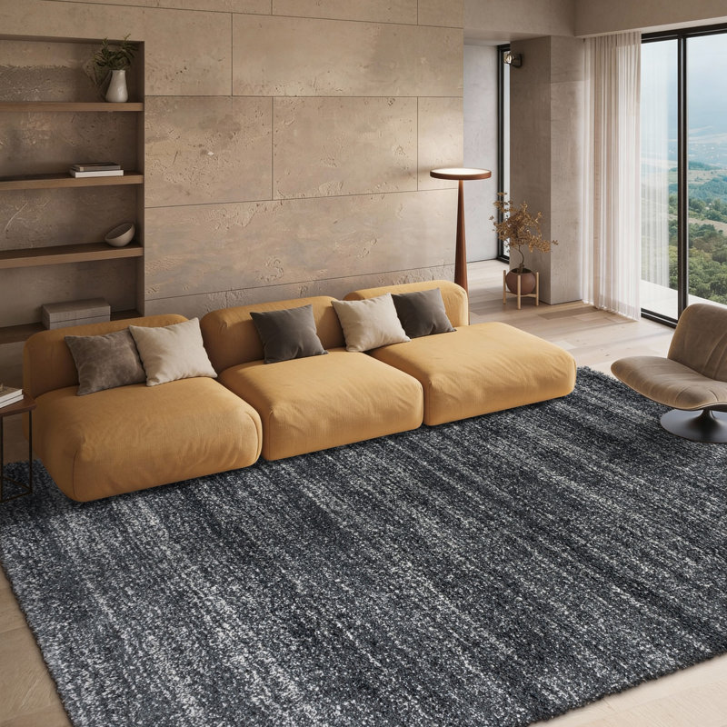 Tapis abstrait gris foncé / ivoire Arayia, Rectangle 8 pi x 10 pi