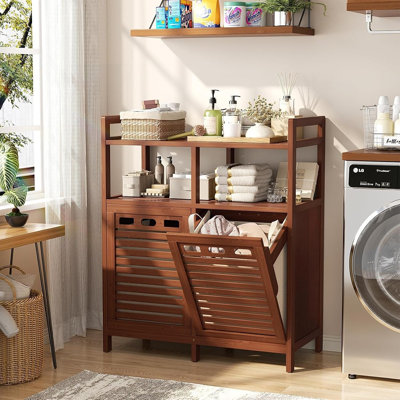 Armoire à linge double basculante en bambou avec sacs amovibles