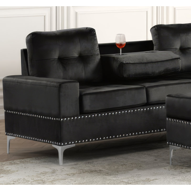 Canapé modulaire réversible 2 pièces Kryspin, Velours noir