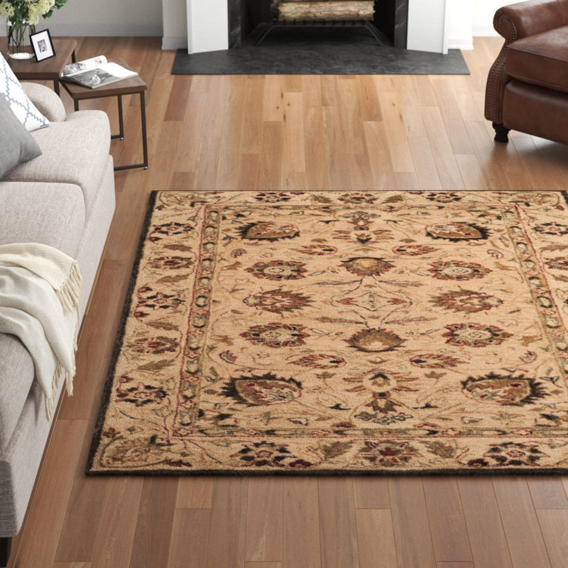 Armintha Oriental Hand-Tufted Wool Beige Area Rug, Rectangle 2' x 3'