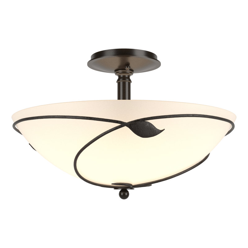 Leaf Semi Flush Mount, Opal, Oil Rubbed Bronze, 11" H x 16" W x 16" D