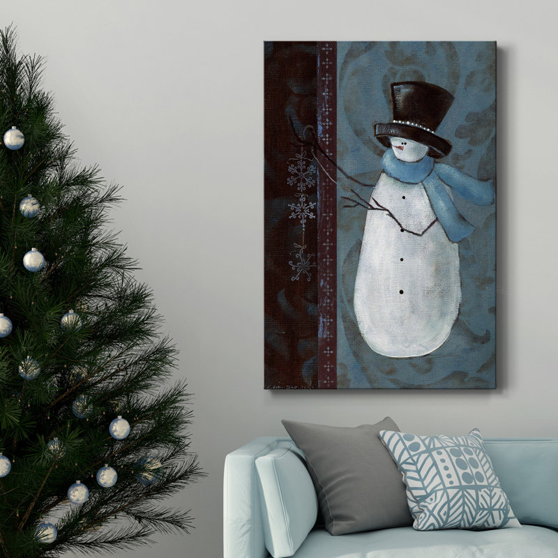 Bonhomme de neige sur toile tendue avec châssis de qualité supérieure - Prêt à accrocher, H 36 po x l 24 po x P 1 po
