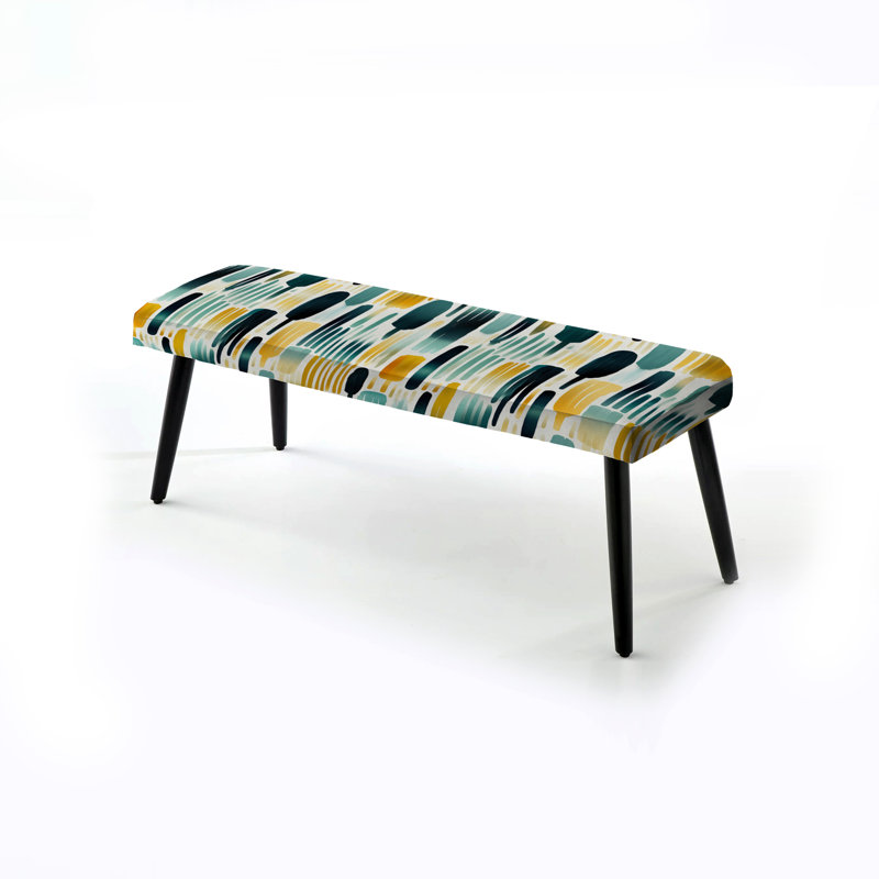 Green Adn Yellow Paint Striped Pattern - Striped Upholstered Black Bench