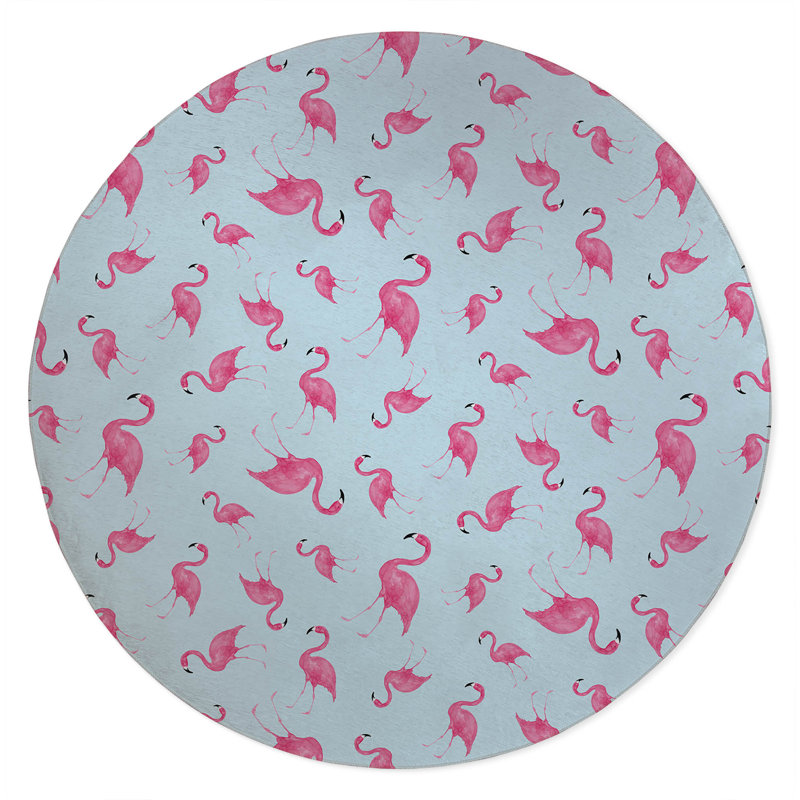 Summer Flamingo Outdoor Rug, Round 5'