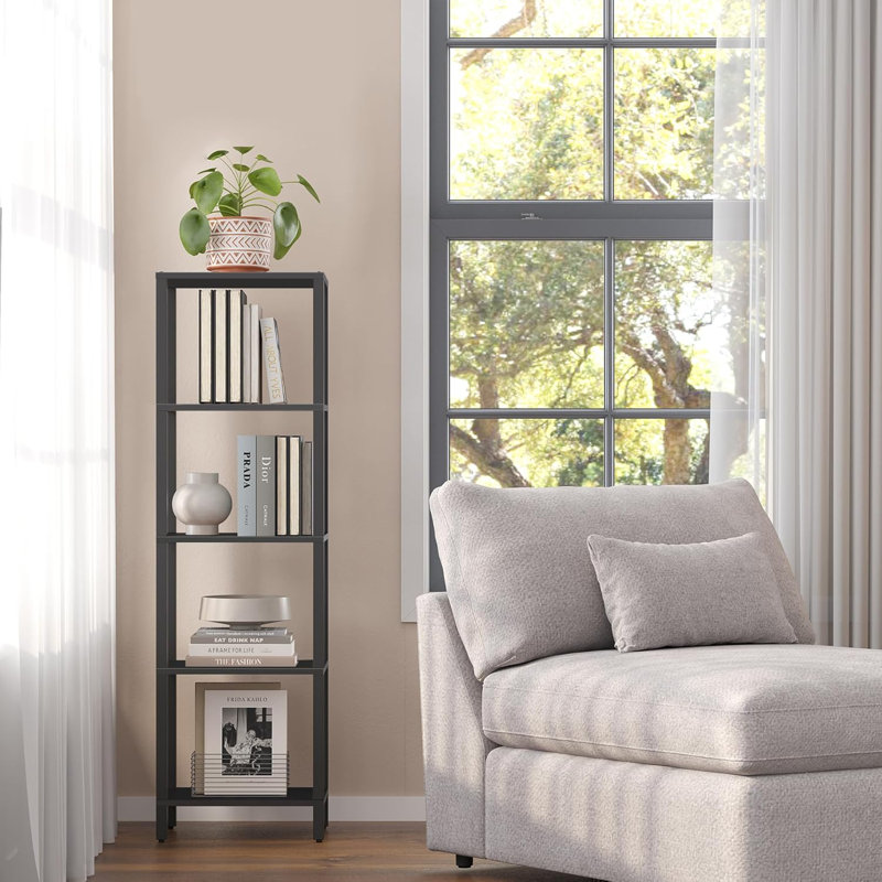 Tall Bookcase Shelf For Small Spaces, Narrow Stackable Storage Shelf For Living Room, Office, Study, Entryway - Industrial Rustic Design