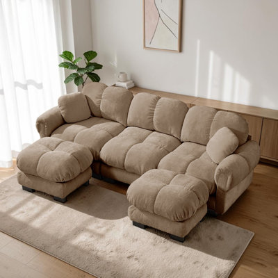 Canapé en U surdimensionné en chenille, canapé modulaire à assise profonde avec repose-pieds mobiles, coussins exquis et coussins de dossier matelassés