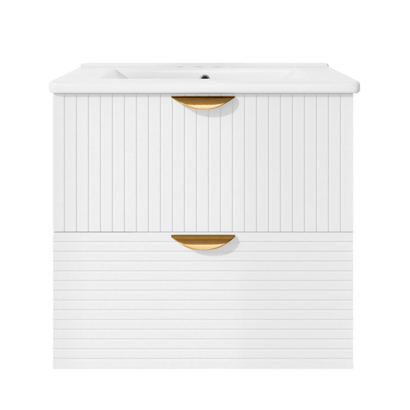 Meuble-lavabo mural élégant en MDF à poignée dorée pour petits espaces