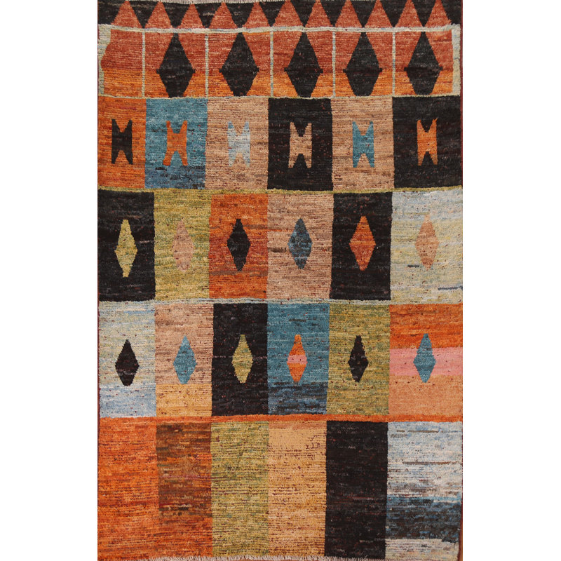 Tapis marocain multicolore en laine noué à la main 7 x 10