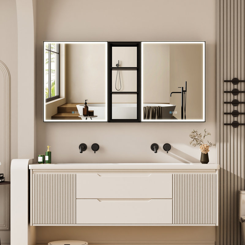 Armoire à miroir murale encastrée ou à fixation murale H 30 po Wailyn avec armoire latérale noire Wailyn