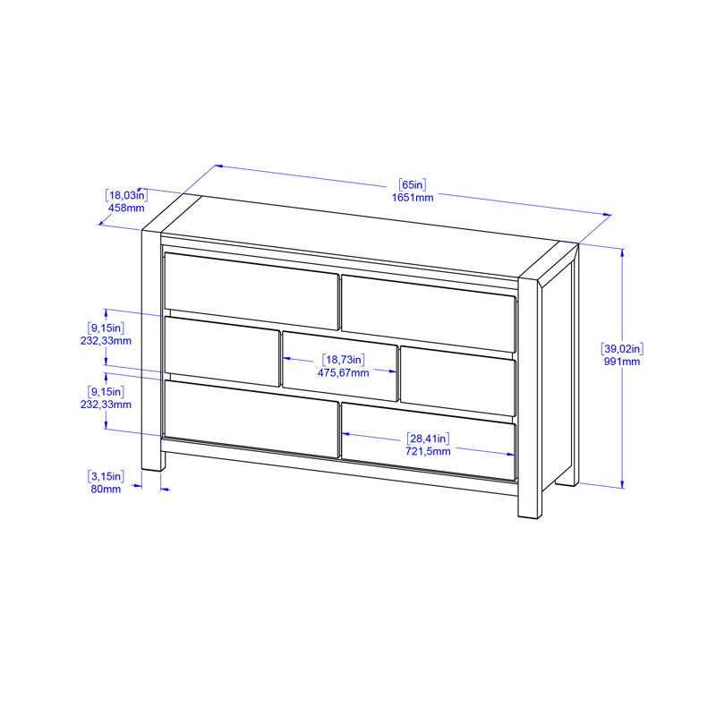 Commode 7 tiroirs en chêne clair avec panneau moderne
