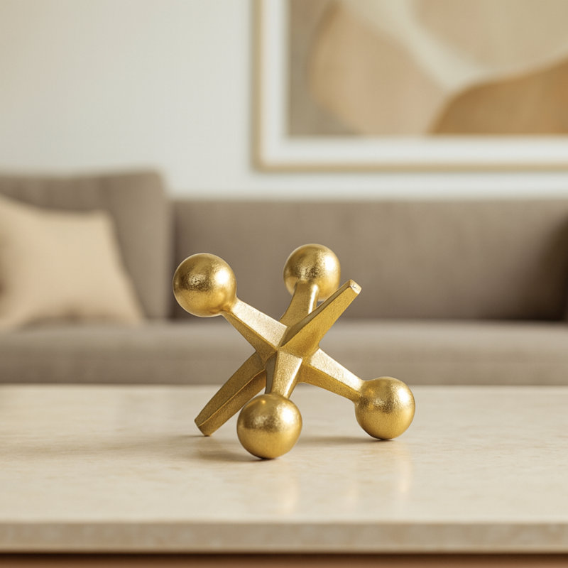 Modern Metal Jack Sculpture for Home Decor - Stylish Decorative Object for Living Room Decoration or Console Table Accent - Gold