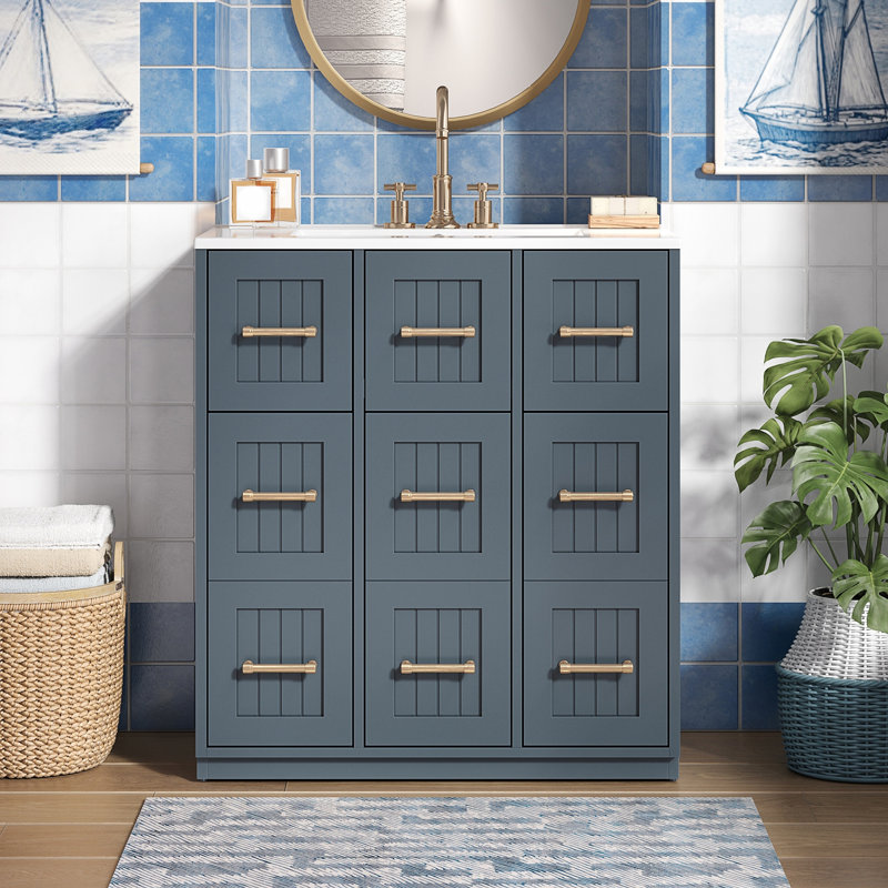 Meuble-lavabo 30 po avec lavabo et tiroirs encastrés, Bleu
