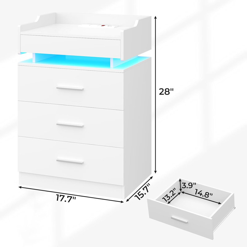 Led Nightstand Set Of 2, Large Night Stand With Charging Station, Bedside Table With Pull-Out Shelf And 3 Drawers, Modern End Table Side Table With Storage