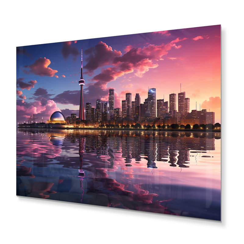 Décoration murale en métal mauve Toronto par nuit - City Toronto, H 30 po x l 40 po x P 1 po