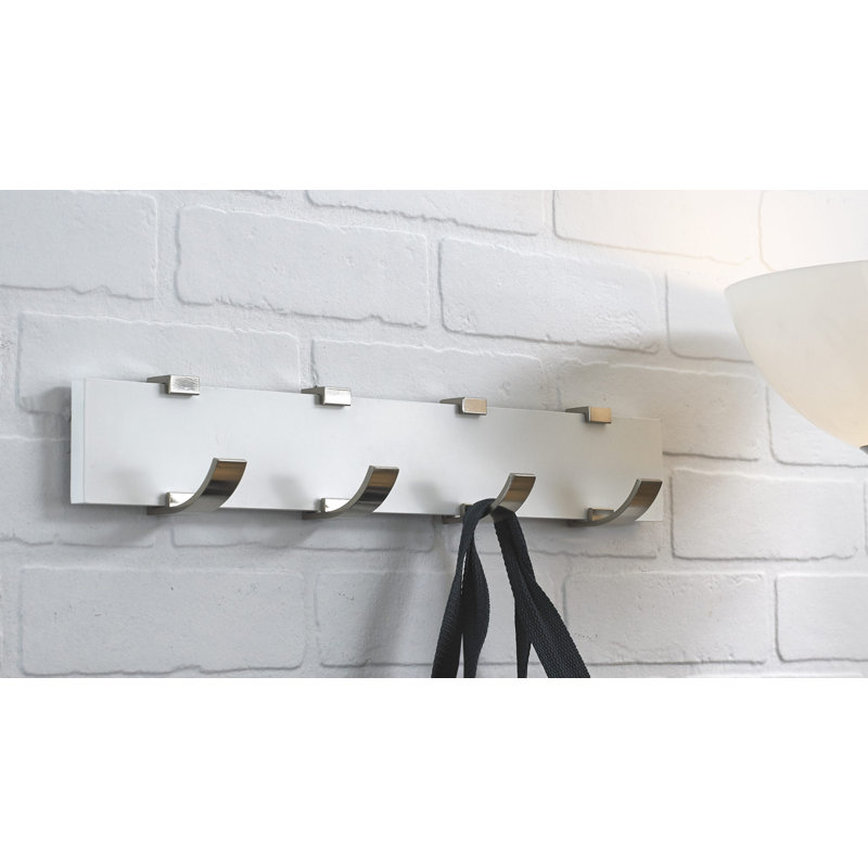 Porte-manteau mural à crochets, Blanc, nickel brossé