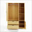 Armoire 4 portes avec miroir et DEL, armoire de rangement en bois avec tablettes réglables et 2 tiroirs, finition naturelle