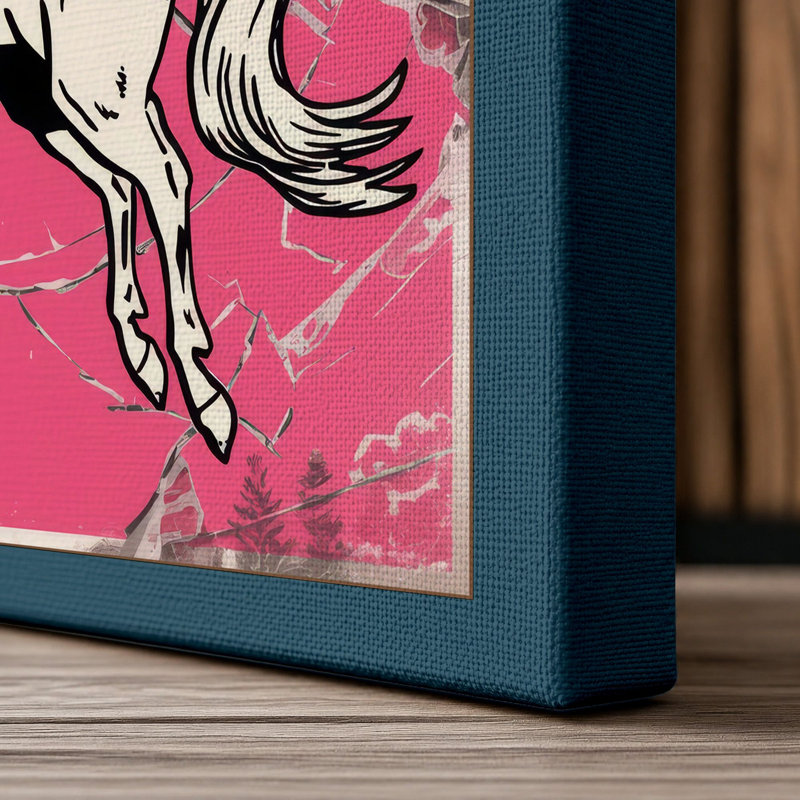 Pegasus in Flight Retro - Wrapped Canvas, 36x24 - 91.4 x 61.0 cm, Teal Border