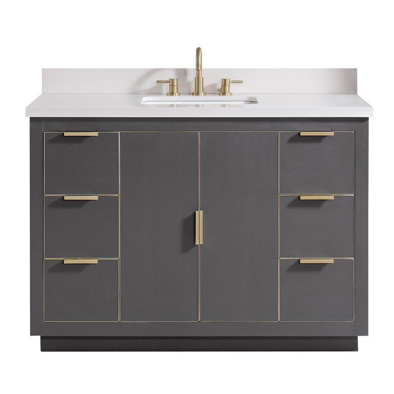 Austen 49'' W Single Vanity, Twilight Gray, White Quartz/Gold